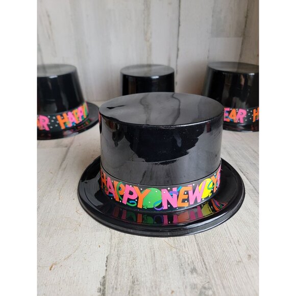 Plastic new years top hat black set Halloween costume accessory - Picture 2 of 5